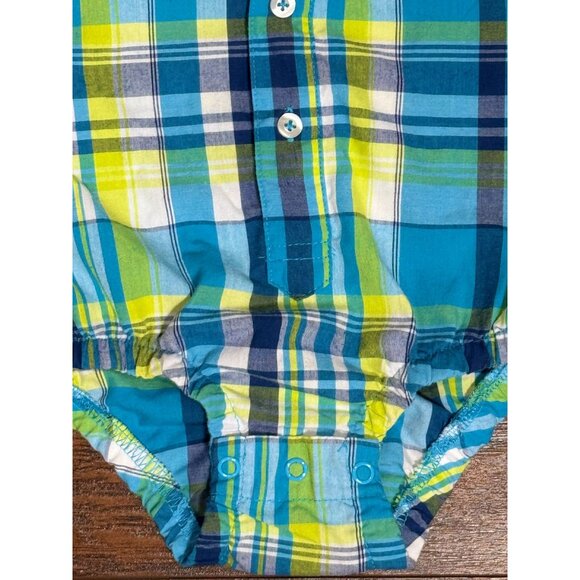 Wrangler Button Up One Piece Body Suit Blue & Yellow Plaid 18 Months Cotton - Picture 4 of 8